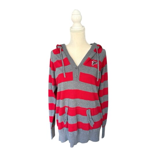 Atlanta Falcons Cutter And Buck Women’s Sz XL Red & Gray Cotton Hooded Sweater - Picture 2 of 16